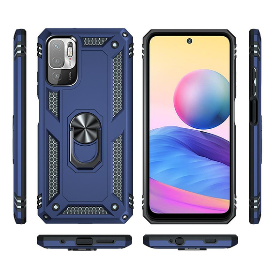 Husă blindată pentru Xiaomi Redmi Note 10 5G, Nox Case Ring, albastru