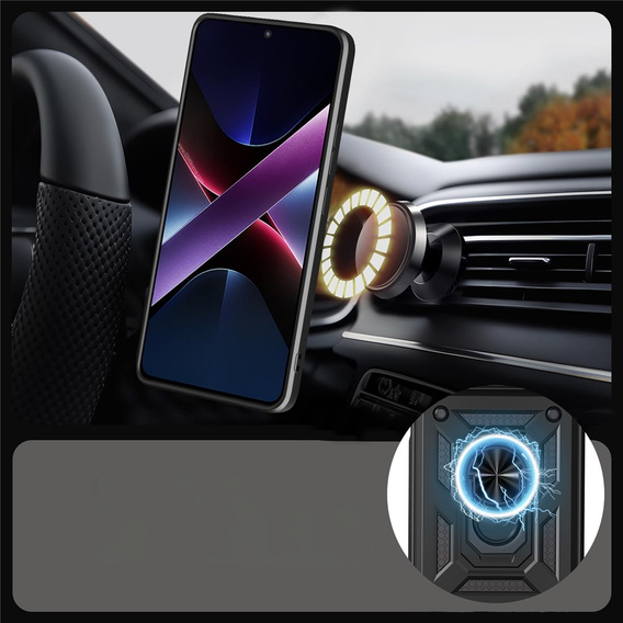 Carcasă blindată pentru Oppo Reno 14, cu protecție pentru cameră, cu suport, negru