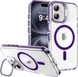 Husă pentru iPhone 17, pentru MagSafe, cu suport, transparentă cu inserții mov