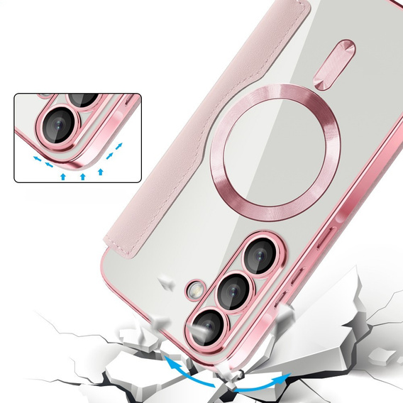 Cu clapetă pentru Samsung Galaxy A56, RFID Wallet MagSafe CamShield, roz