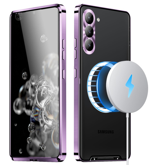 Carcasă de protecție pentru camera foto pentru Samsung Galaxy S23, CamShield MagSafe, transparent / violet