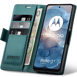 Husă pentru Motorola Moto G24 Power, ERBORD Glossy Litchi, portofel cu clapetă, verde