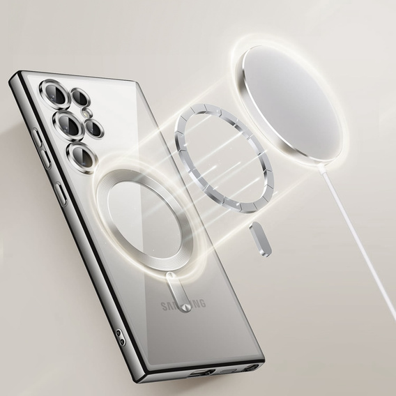 Husă pentru Samsung Galaxy S25 Ultra, Electro MagSafe, de argint + Sticlă pentru ecran
