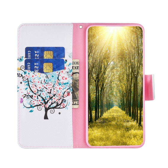 Carcasă flip pentru Motorola Moto G84 5G, Wallet, colorful tree, alb