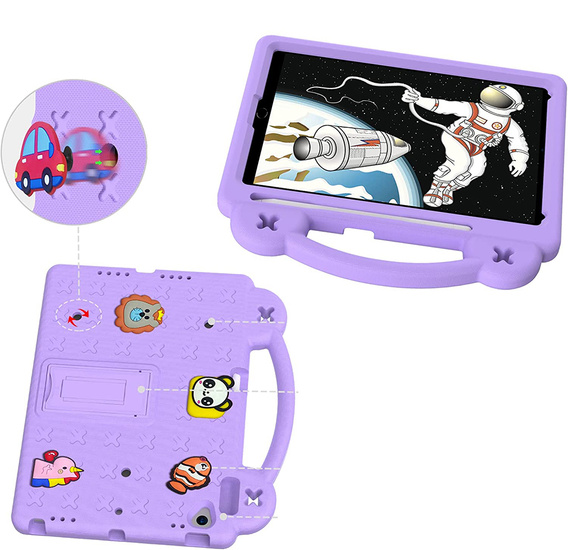 Husă pentru copii pentru iPad 10.2" 2021/2020/2019 (9/8/7 gen.) / Air 10.5" 2019 (3 gen.), Cute Patterns, cu suport, violet