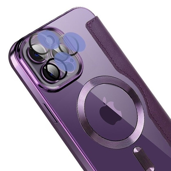 Cu clapetă pentru iPhone 12 Pro, RFID Wallet MagSafe CamShield, violet