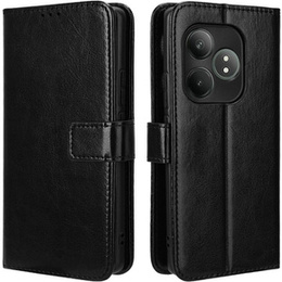 Cu clapetă pentru Realme GT 6 / 6T, Crazy Horse Wallet, negru