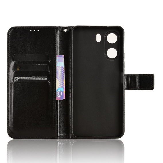 Cu clapetă pentru Xiaomi Redmi 13C / Poco C65, Crazy Horse Wallet, negru