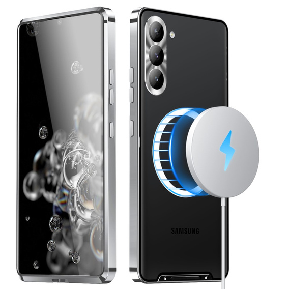Carcasă de protecție pentru camera foto pentru Samsung Galaxy S23, CamShield MagSafe, transparent / argintiu
