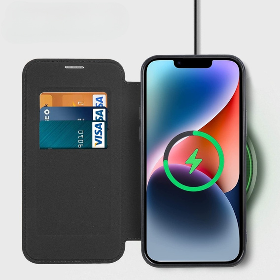 Cu clapetă pentru iPhone 14 Pro Max, RFID Wallet MagSafe CamShield, negru