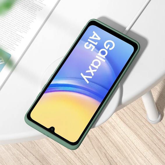 Carcasa pentru Samsung Galaxy A15, Silicone Lite, verde închis + sticlă 9H
