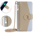 Carcasă flip pentru iPhone 15 Pro, Wallet Zipper Pocket, cu oglindă, albastru