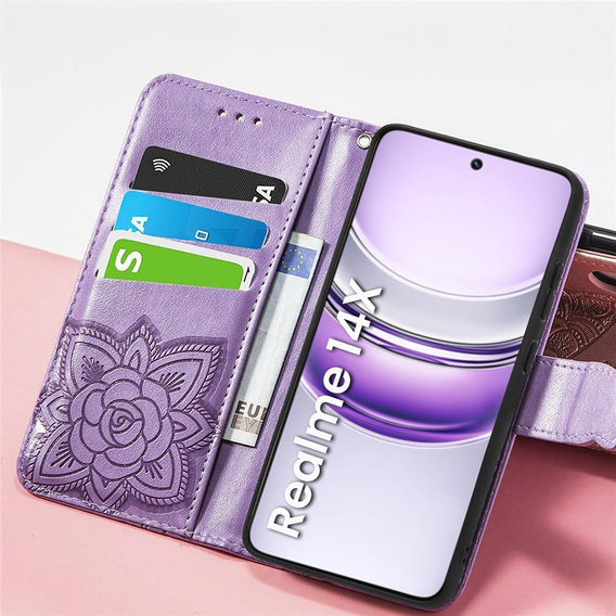 Cu clapetă pentru Realme 14X / Realme C75, Butterfly, violet
