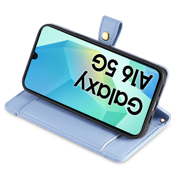Cu clapetă pentru Samsung Galaxy A16, Wallet Zipper Pocket, albastru
