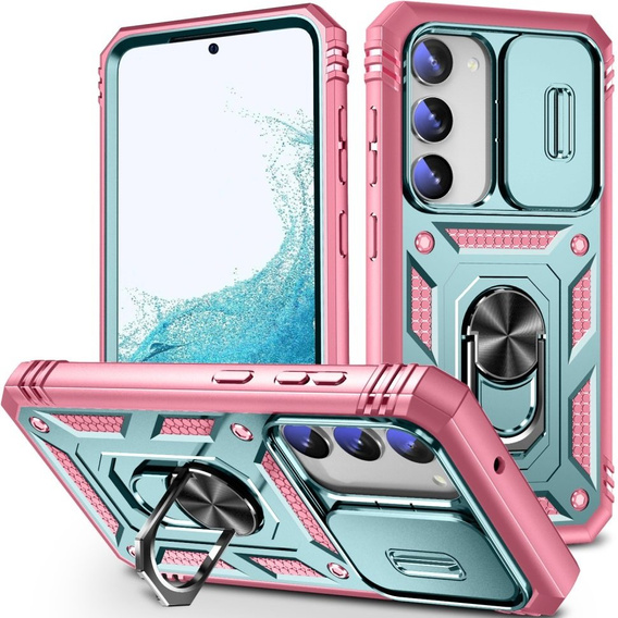 Husă blindată pentru Samsung Galaxy S23, CamShield Slide, verde / roz