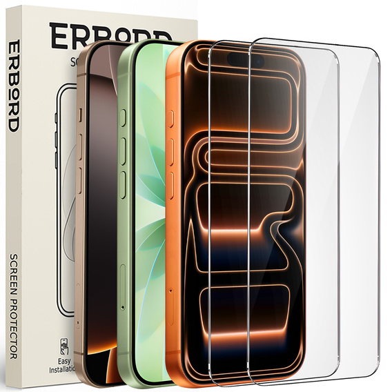 2x sticlă călită ERBORD 9H Hard Glass pe ecran pentru iPhone 17 Pro/17/16 Pro