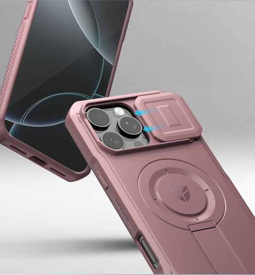 Husă blindată pentru iPhone 16 Pro Max, Dexnor CamProtect MagSafe, roz (Două rame)