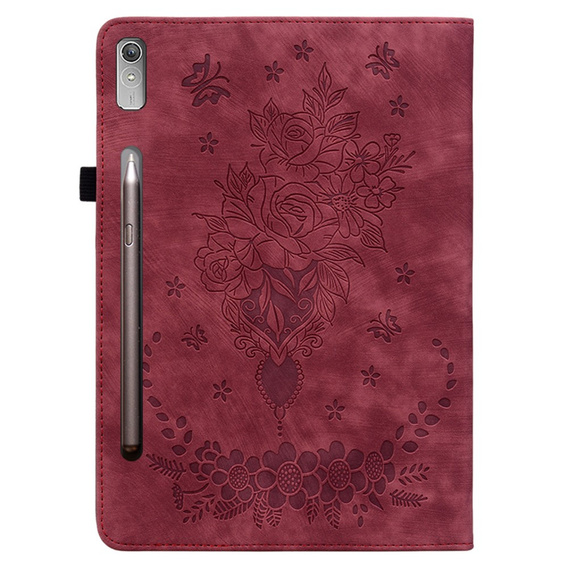 Husă cu clapetă pentru Lenovo Tab P12, flower, roșu