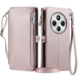 Cu clapetă pentru Xiaomi Redmi 14C / Xiaomi Poco C75, Wallet Zipper Pocket, roz