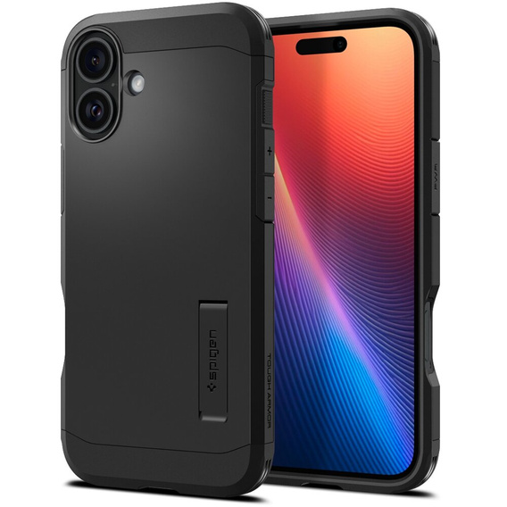 Carcasa Spigen pentru iPhone 16, Tough Armor Mag MagSafe, negru + 9H Tempered Glass