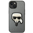 Karl Lagerfeld Huse pentru iPhone 14, Saffiano Karl's Head Patch, de argint