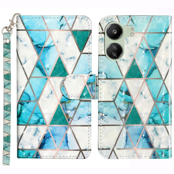 Cu clapetă pentru Xiaomi Redmi 13C / Poco C65, Wallet, Marble verde