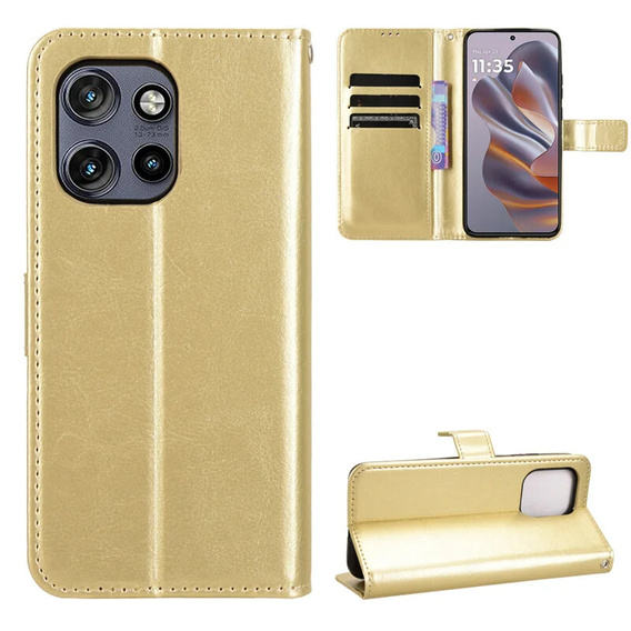 Cu clapetă pentru Motorola Edge 50 Neo / Motorola ThinkPhone 25, Crazy Horse Wallet, de aur