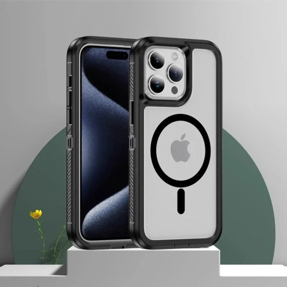 Carcasă cu ramă pentru iPhone 12 Pro Max, pentru MagSafe, transparent / negru