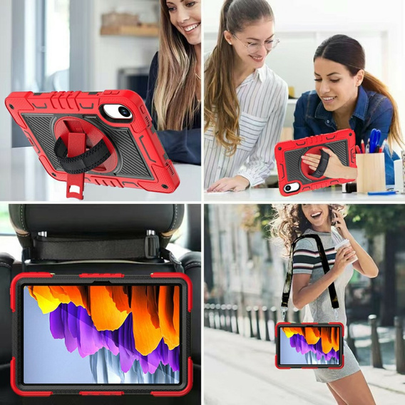 Husă blindată pentru Xiaomi Redmi Pad 2, cu suport și curea pentru umăr – roșu-negru