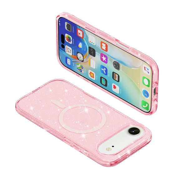 Husă pentru iPhone Air, pentru MagSafe, glitter, roz translucid