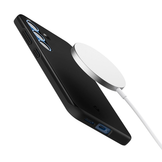 Carcasa Spigen pentru Samsung Galaxy S25, Thin Fit Mag, negru + sticlă temperată 9H