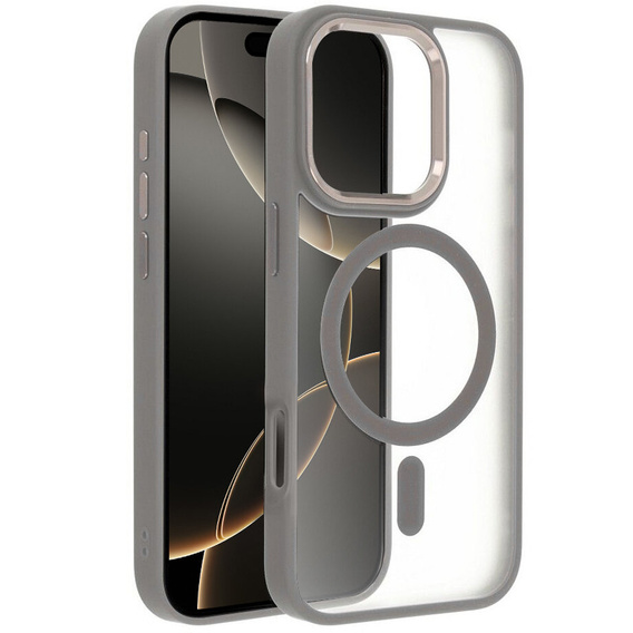 Husă pentru iPhone 16 Pro, pentru MagSafe, ERBORD Matt Case, transparent / titan + sticlă pentru ecran