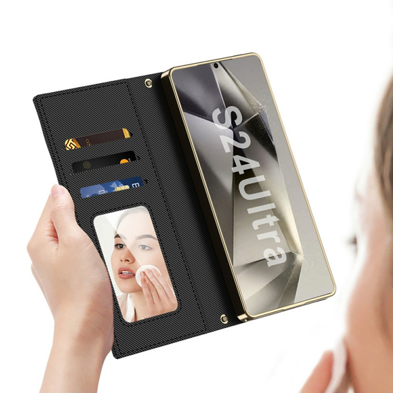 Husă flip pentru Samsung Galaxy S24 Ultra, GKK Mirror Wallet, negru