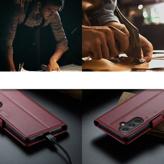 Husa cu clapetă CASEME pentru Samsung Galaxy A54 5G, Litchi Wallet, roșu