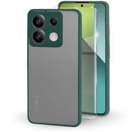 Carcasă din silicon pentru Xiaomi Redmi Note 13 Pro 5G, cu protecție pentru camera foto, transparent / verde + sticlă călită 9H