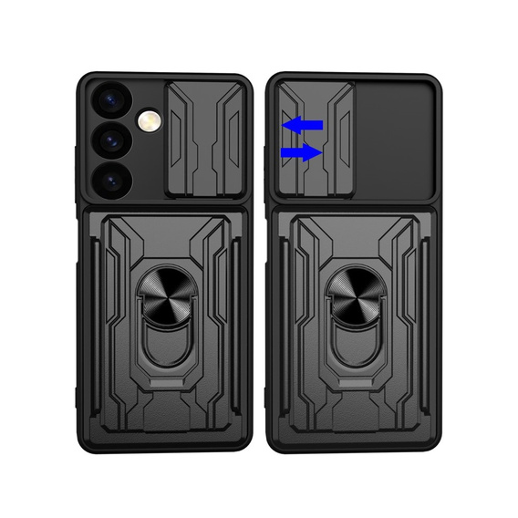 Husă blindată pentru Samsung Galaxy S24, Camera Slide Card Slot, negru