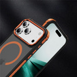 Carcasă Matt pentru iPhone 17 Pro, blindată, pentru MagSafe, fumurie cu margini portocalii