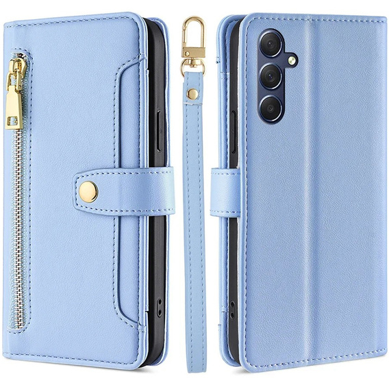 Cu clapetă pentru Samsung Galaxy A16, Wallet Zipper Pocket, albastru