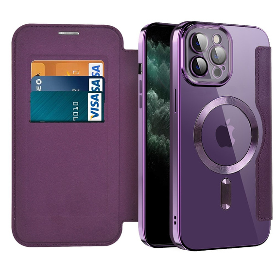 Cu clapetă pentru iPhone 11 Pro Max, RFID Wallet MagSafe CamShield, violet