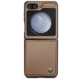 Husă pentru Samsung Galaxy Z Flip6 5G, CASEME Litchi Leather, maro