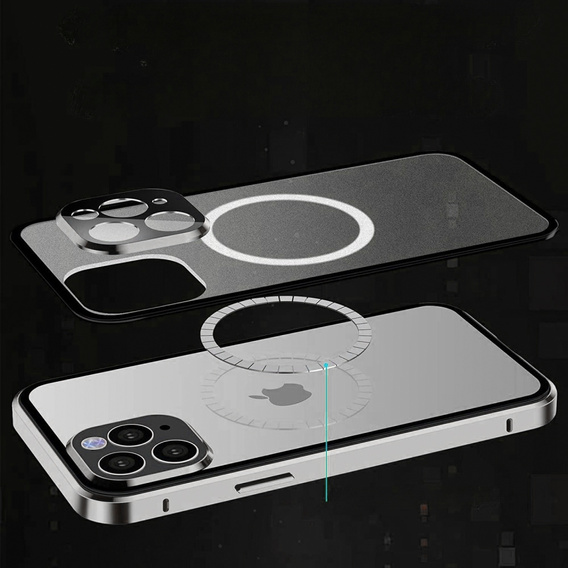 Carcasa Magnetic Dual Glass MagSafe pentru iPhone 14 Pro Max, de argint