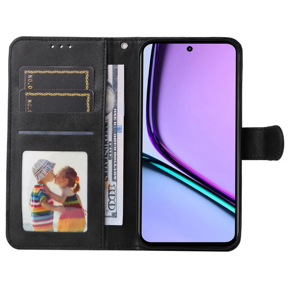 Cu clapetă pentru Realme C67, Leather Wallet, negru
