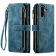 Husa CASEME pentru Samsung Galaxy A56 5G, Leather Wallet Cash and Card Slots, cu curea, albastru