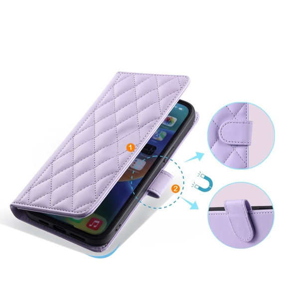 Husă cu clapetă pentru iPhone 16 Pro Max, Rhombus Crossbody Leather, violet