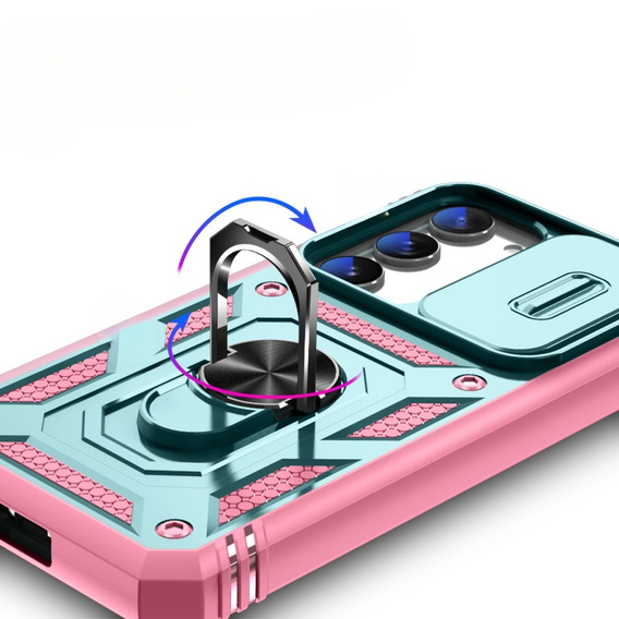 Husă blindată pentru Samsung Galaxy S23, CamShield Slide, verde / roz