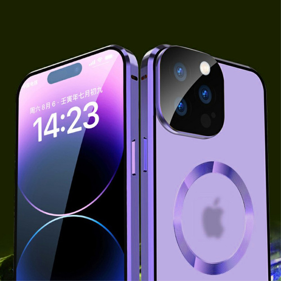 Carcasa Magnetic Dual Glass MagSafe pentru iPhone 15 Pro Max, violet
