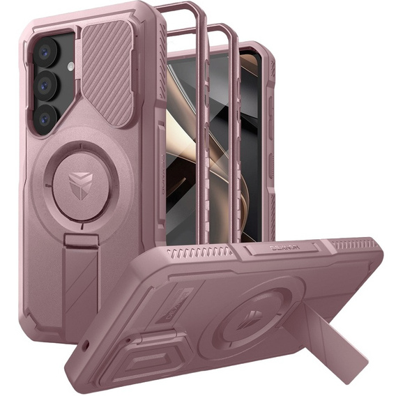 Husă blindată pentru Samsung Galaxy S25, Dexnor CamProtect MagSafe, roz (Două rame)