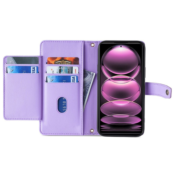 Cu clapetă pentru Xiaomi 13T / 13T Pro / Redmi K60 Ultra, Wallet Zipper Pocket, violet