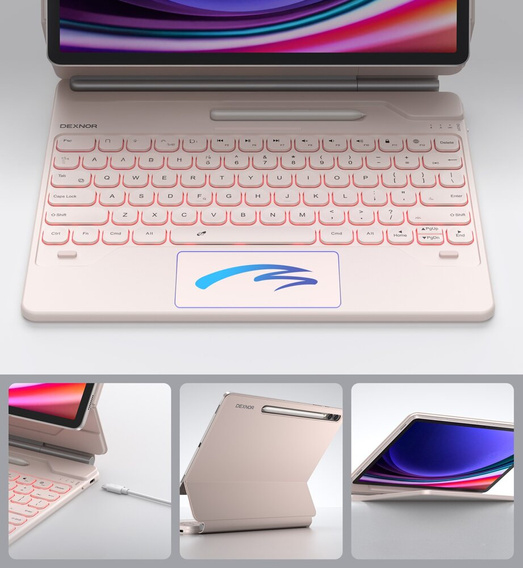 Husă tastatură pentru Samsung Galaxy Tab S7+ / S7 FE / S9+ / S8+ / S9 FE+ / S10+, Dexnor Magnetic Keyboard Touchpad, roz