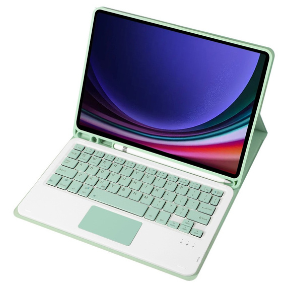 Carcasă + tastatură Samsung Galaxy Tab S9, Leather Pen Slot TouchPad, verde deschis